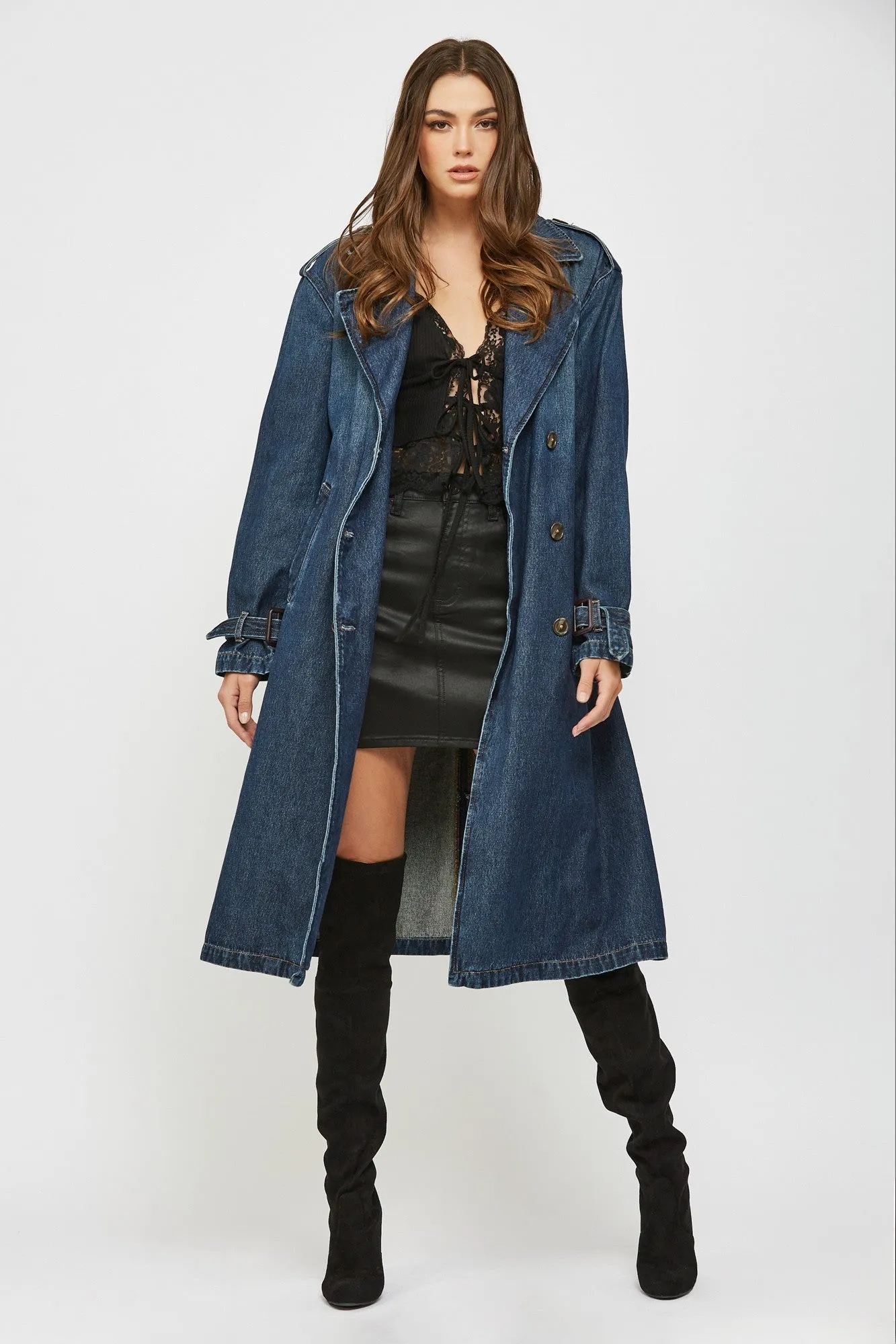 Devon Classic Denim Trench Coat - Dark Wash