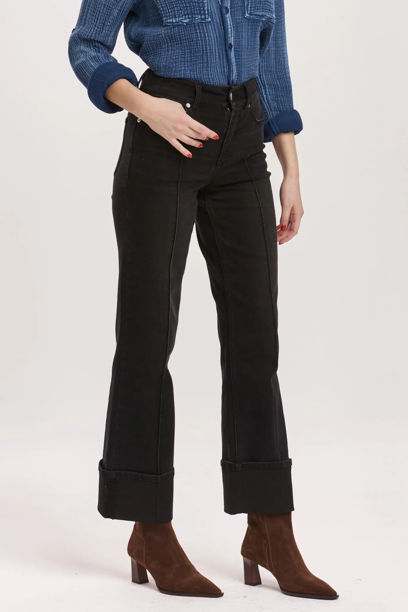 DJ Wide Cuff High Rise Black Denim Pants