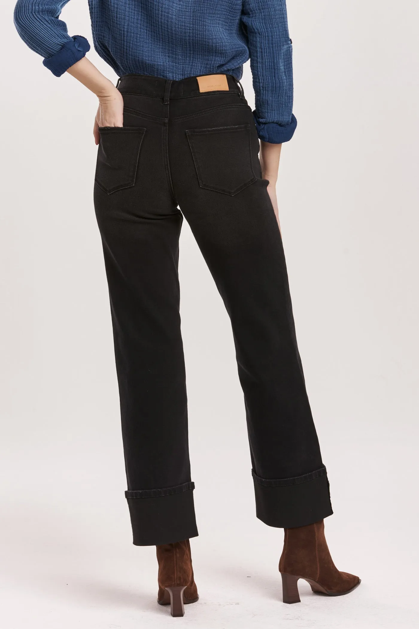 DJ Wide Cuff High Rise Black Denim Pants