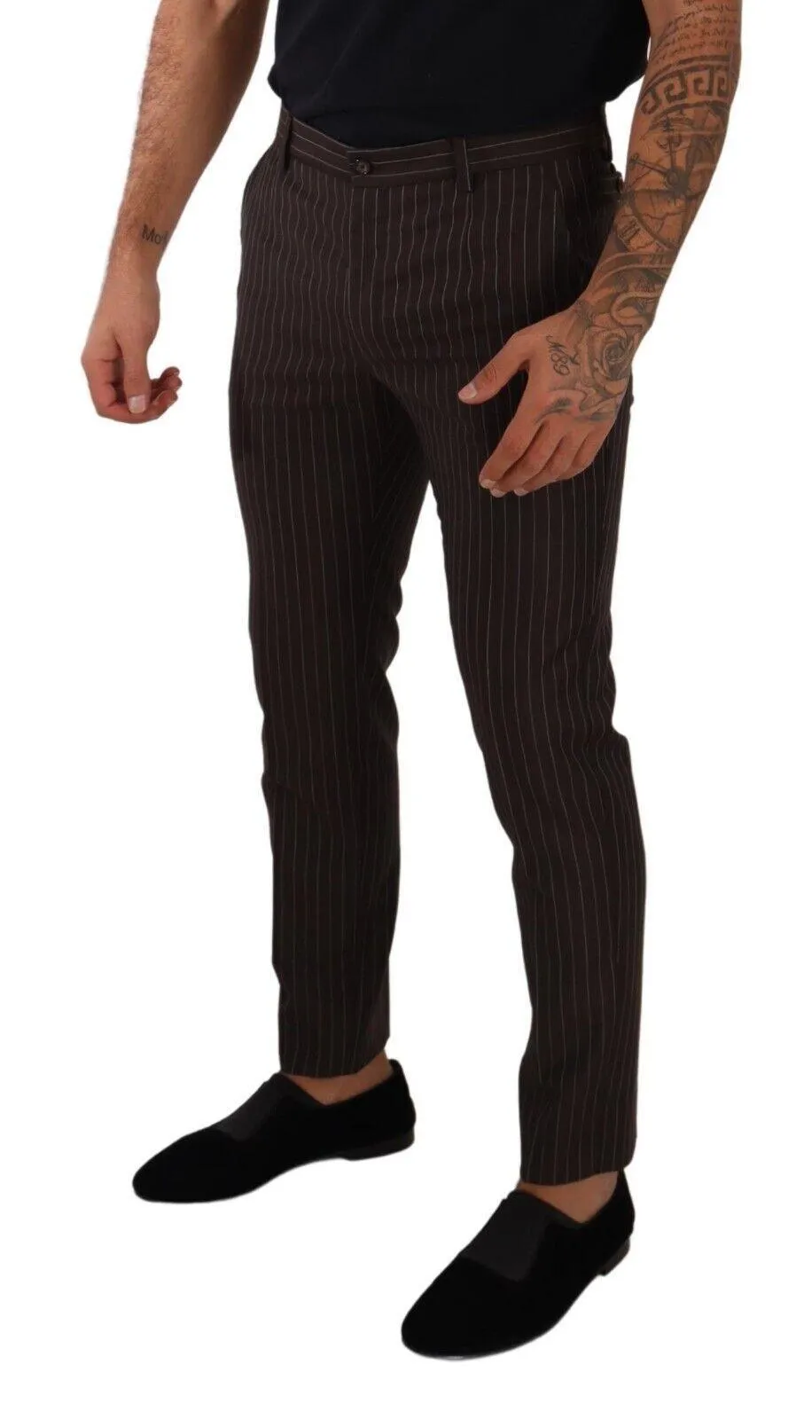 Dolce & Gabbana Brown Striped Wool Formal Trouser Dress Pants