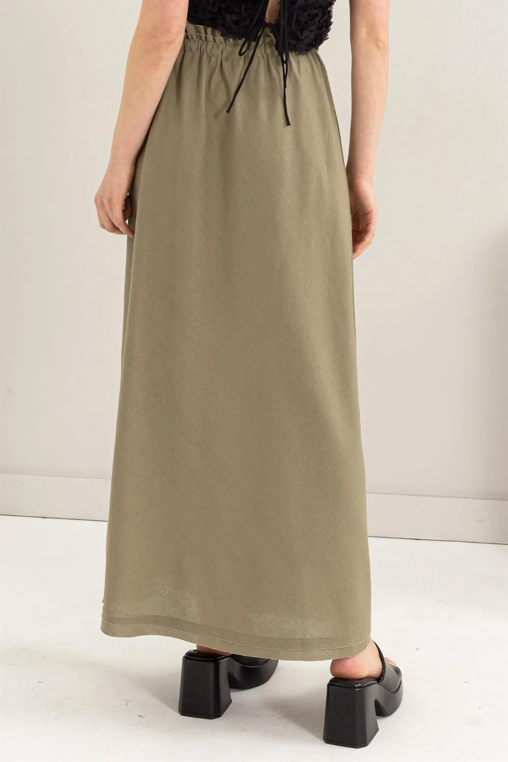 Drawstring Washed Linen Skirt