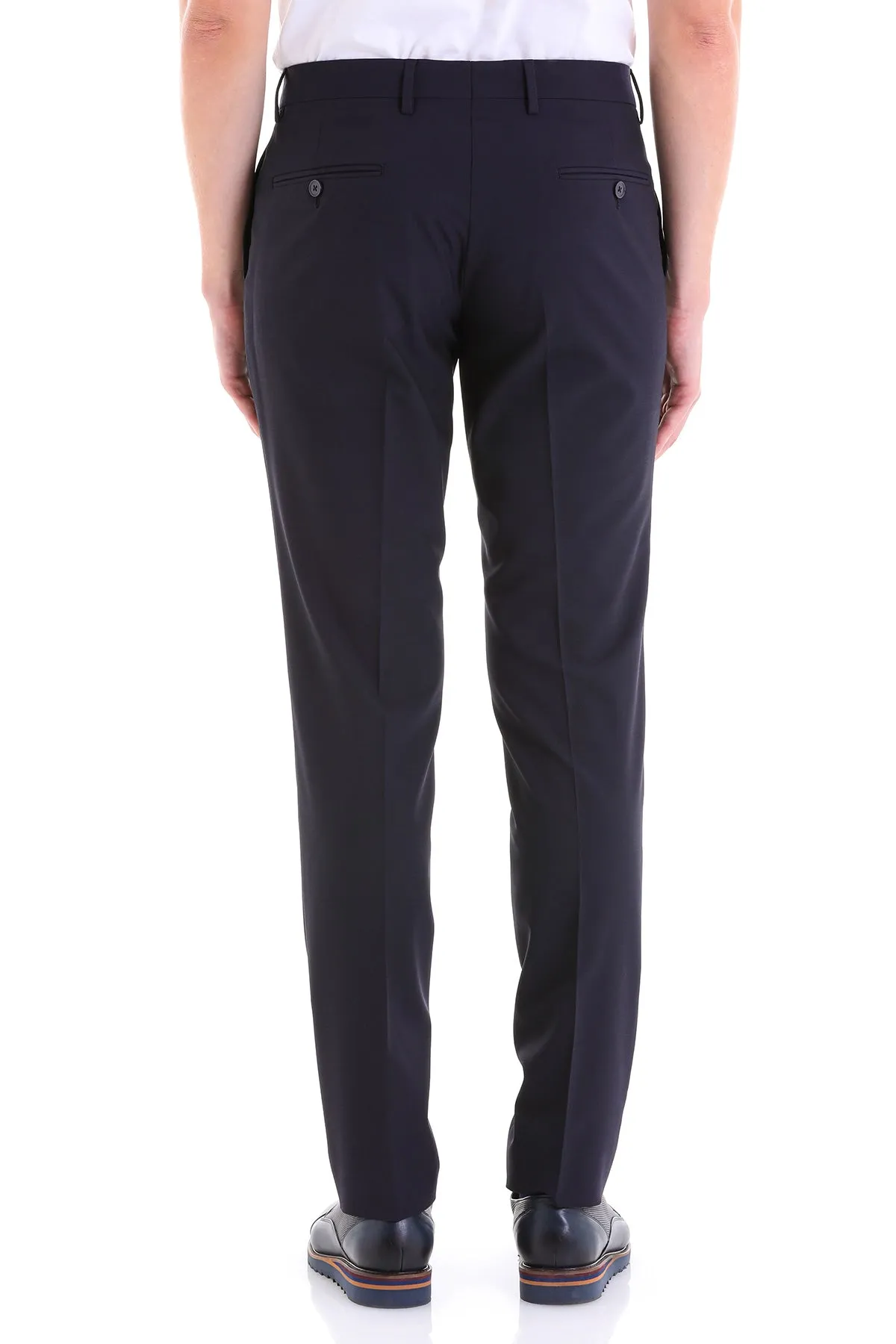 Dynamic Fit Side Pocket Low Waist Unpleated Wool Black Dress Pants, Navy