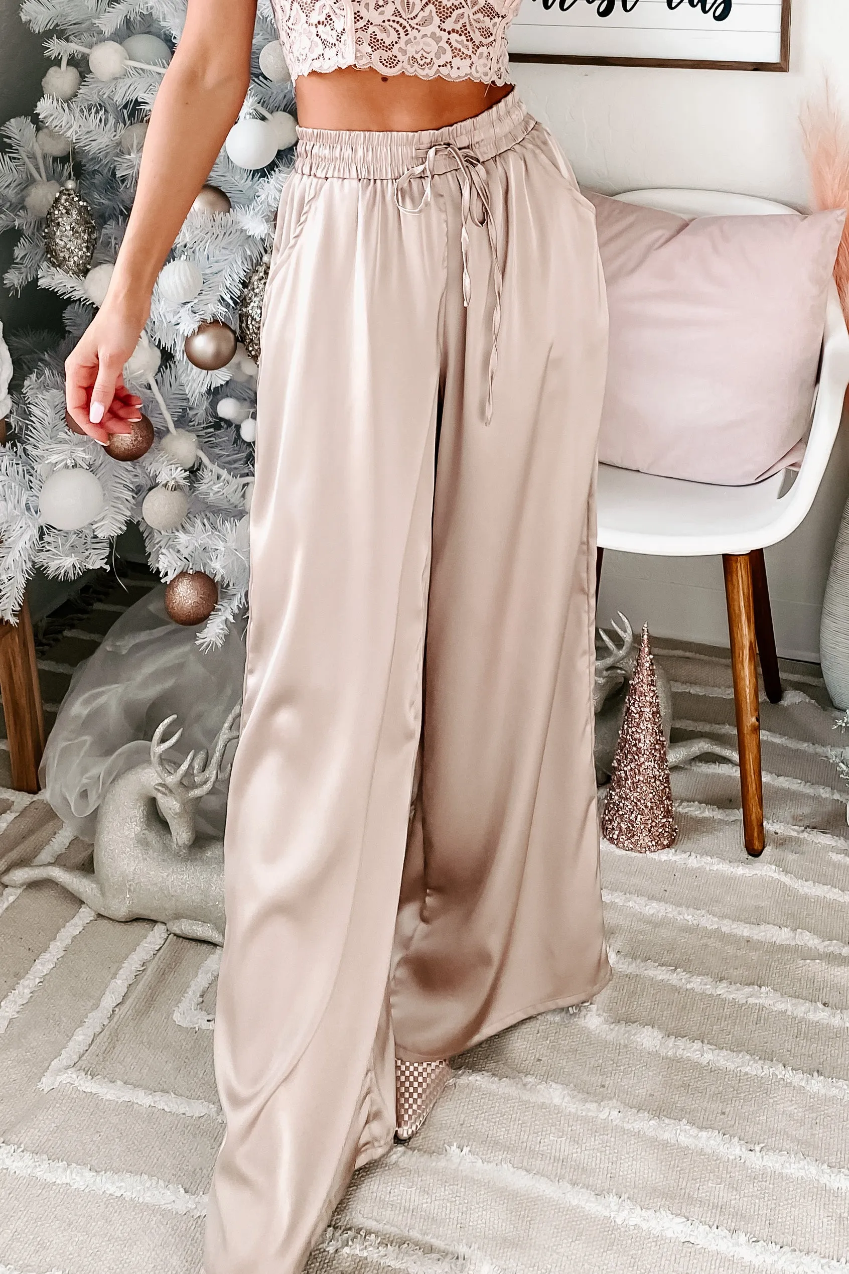 Eisele Wide Leg Satin Pants (Light Taupe)