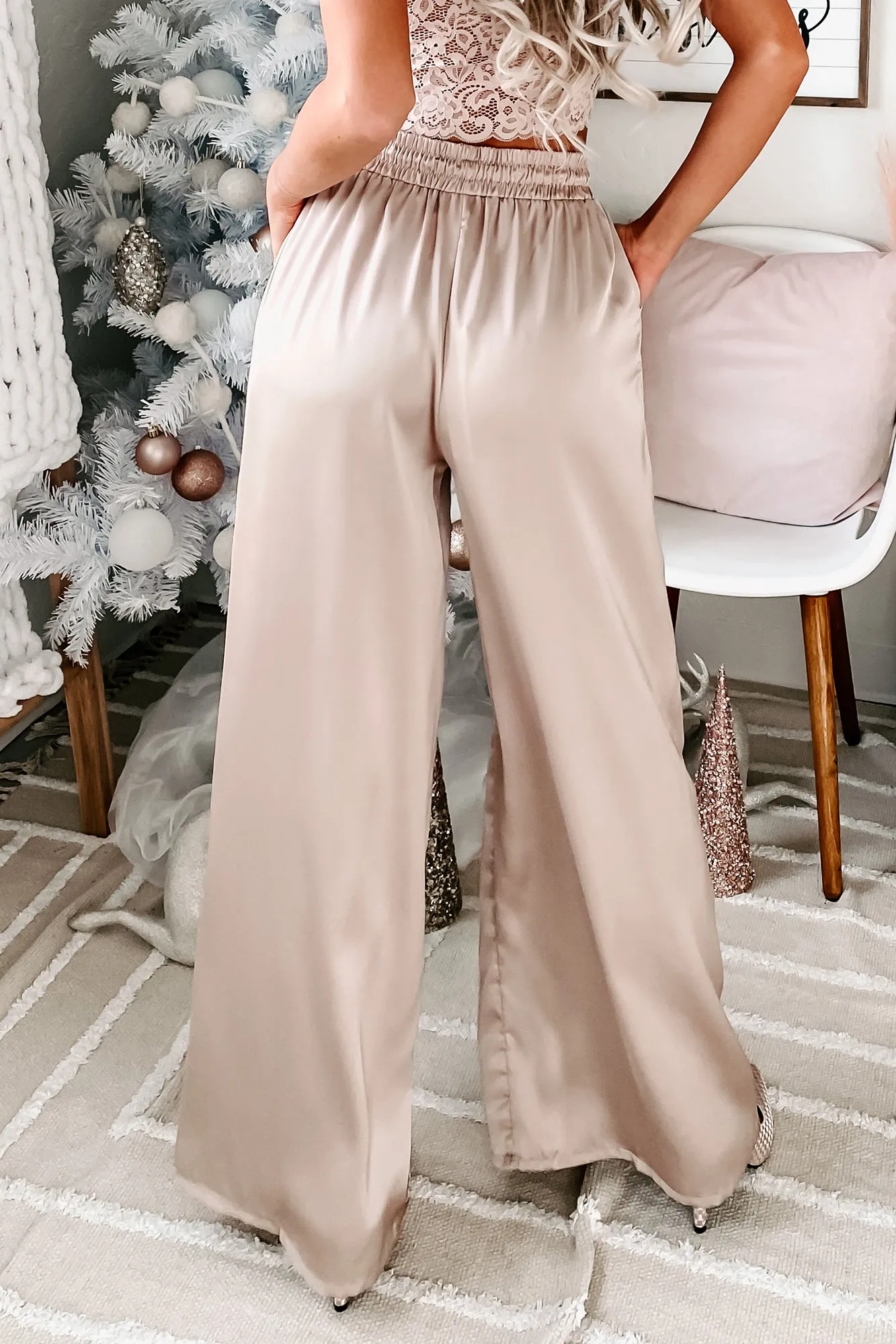 Eisele Wide Leg Satin Pants (Light Taupe)