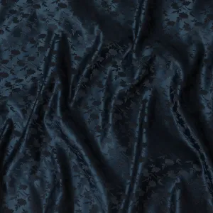 Elegant Deep Navy Synthetic Brocade Fabric with Floral Leaf Pattern â€“ 140 cm Width-D19384