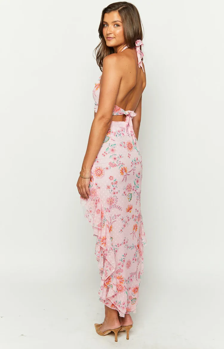 Elijah Pink Floral Maxi Skirt