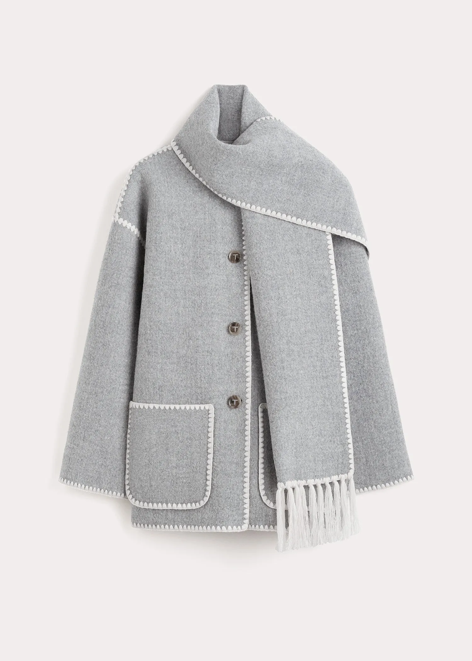 Embroidered scarf jacket light grey mélange