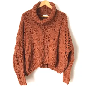 Fable Burnt Orange Chunky Knit Crop Turtleneck Sweater- Size S