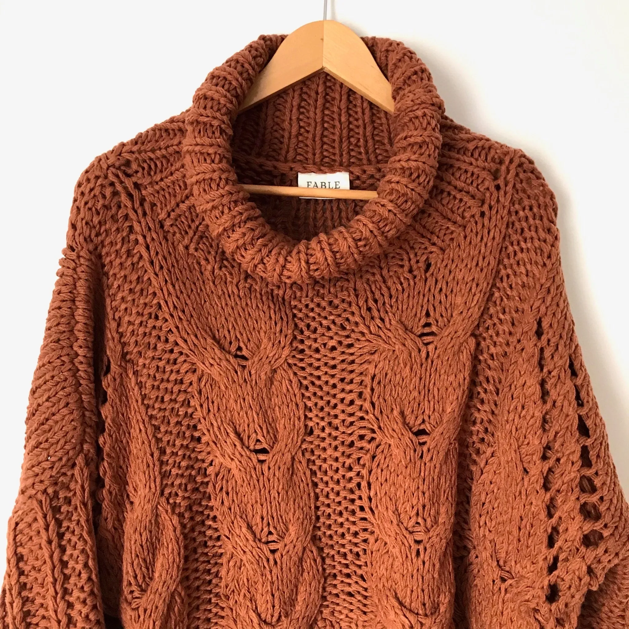 Fable Burnt Orange Chunky Knit Crop Turtleneck Sweater- Size S