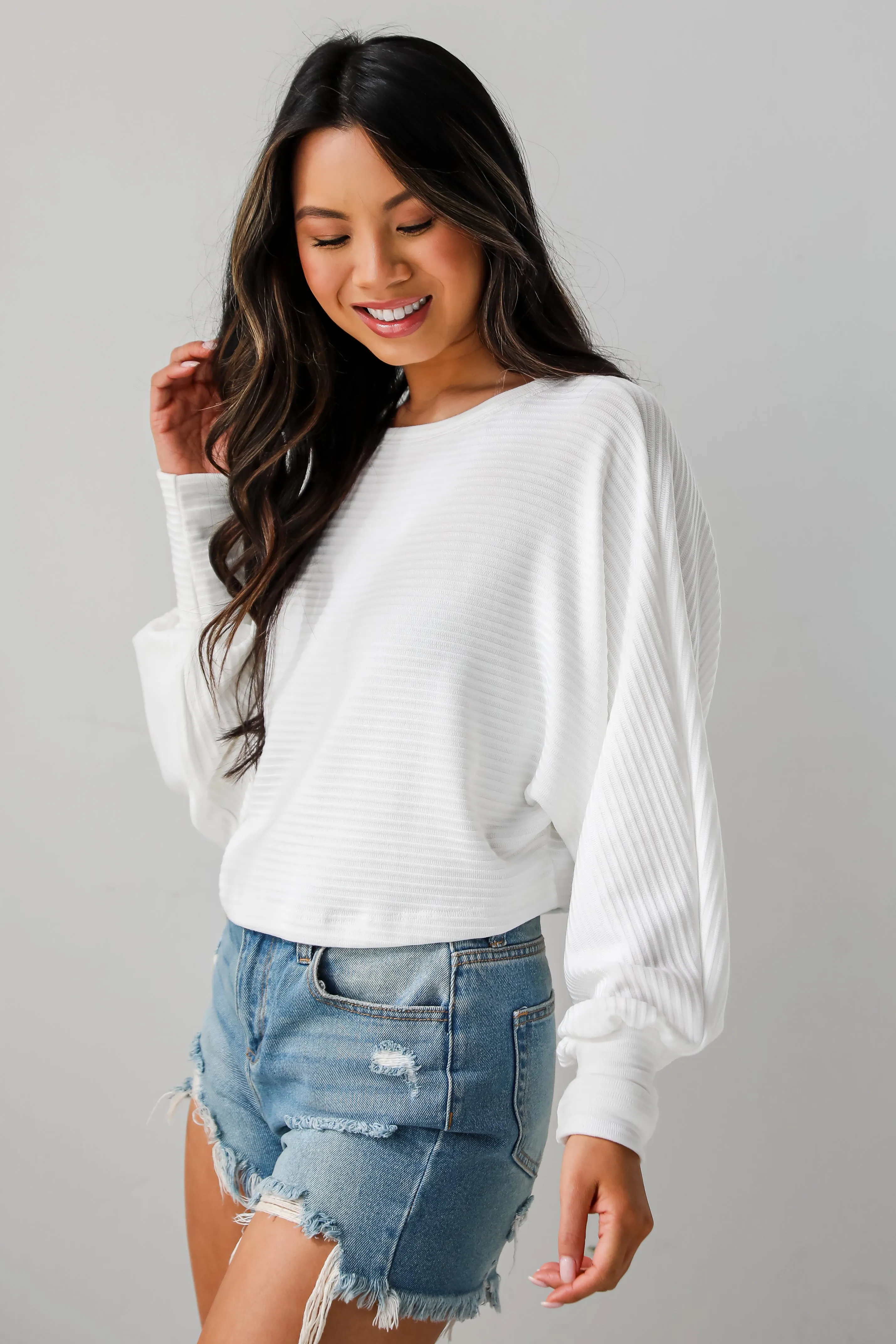 FINAL SALE - Katy White Ribbed Knit Top - DU DEAL