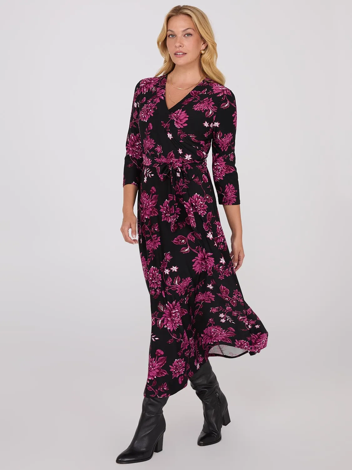 Floral Print Crossover A-Line Maxi Dress