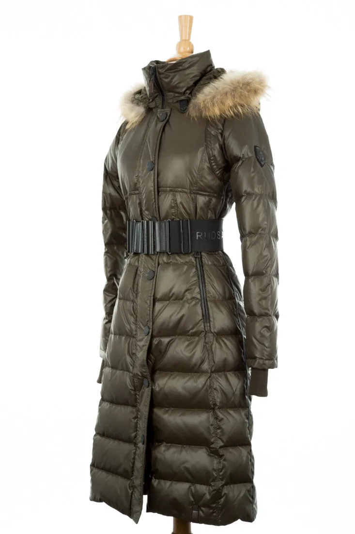 Genie Hooded Down Coat With Fur Trim