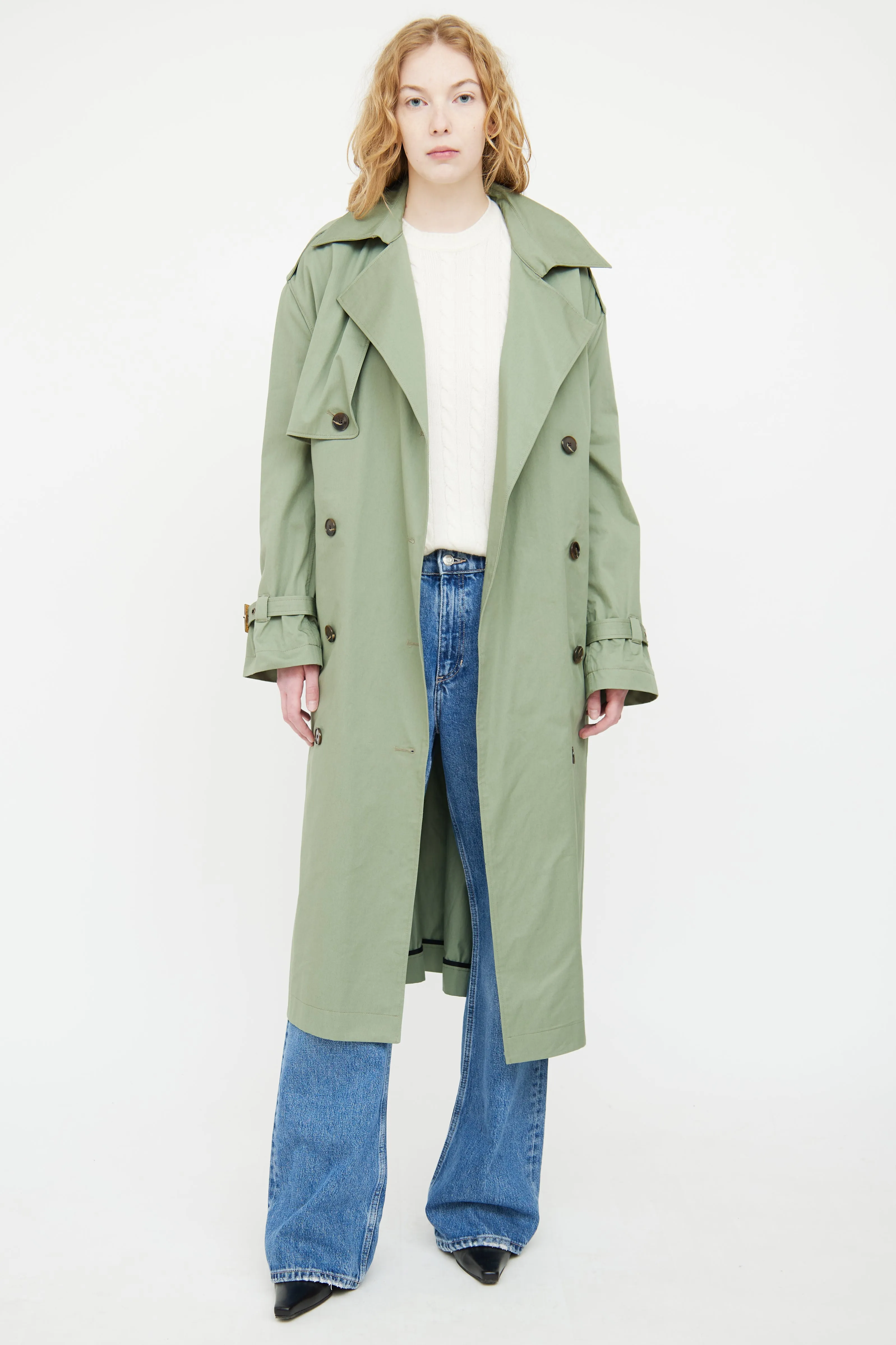 Green Kena Double Breasted Trench Coat