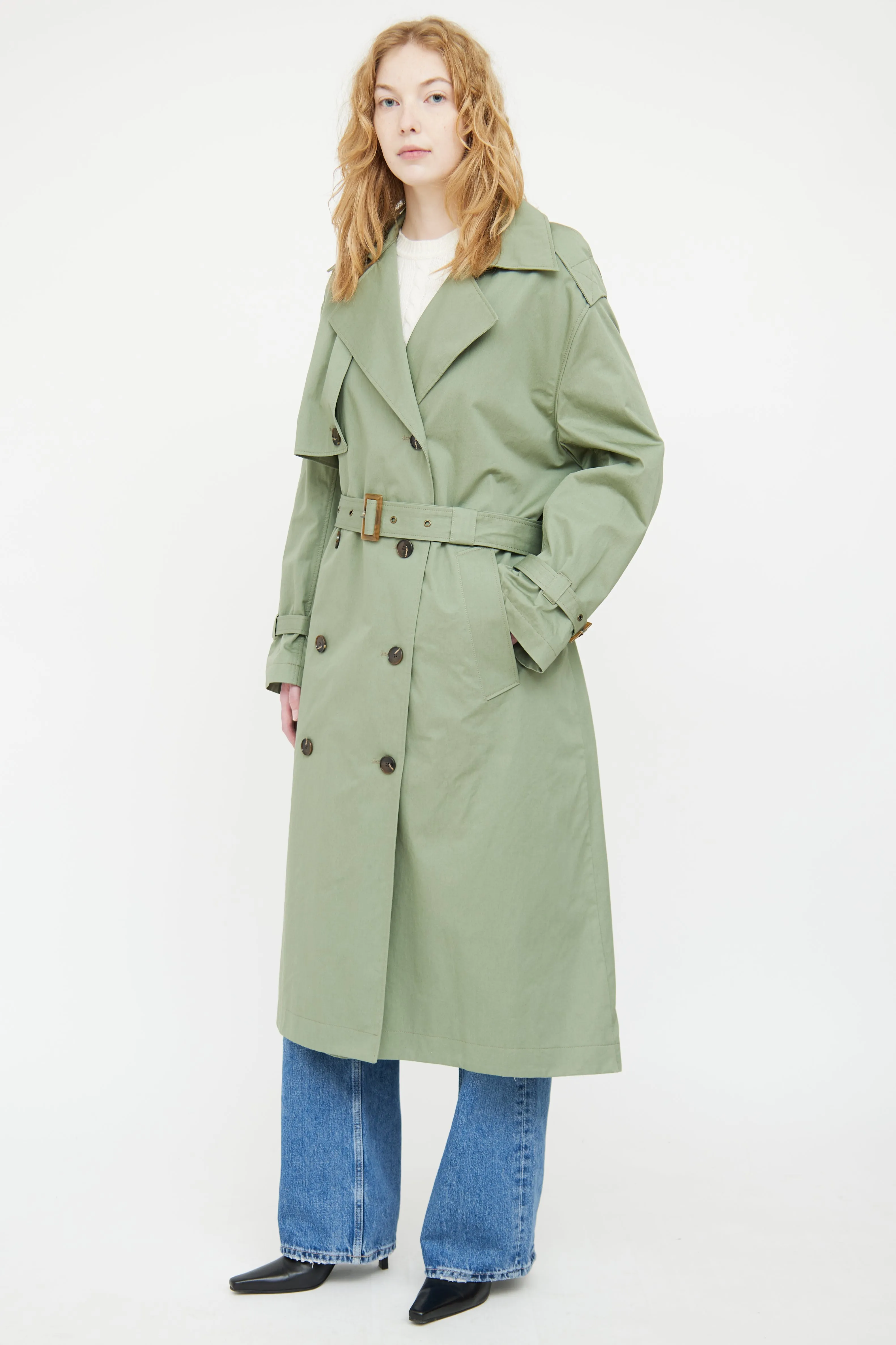 Green Kena Double Breasted Trench Coat