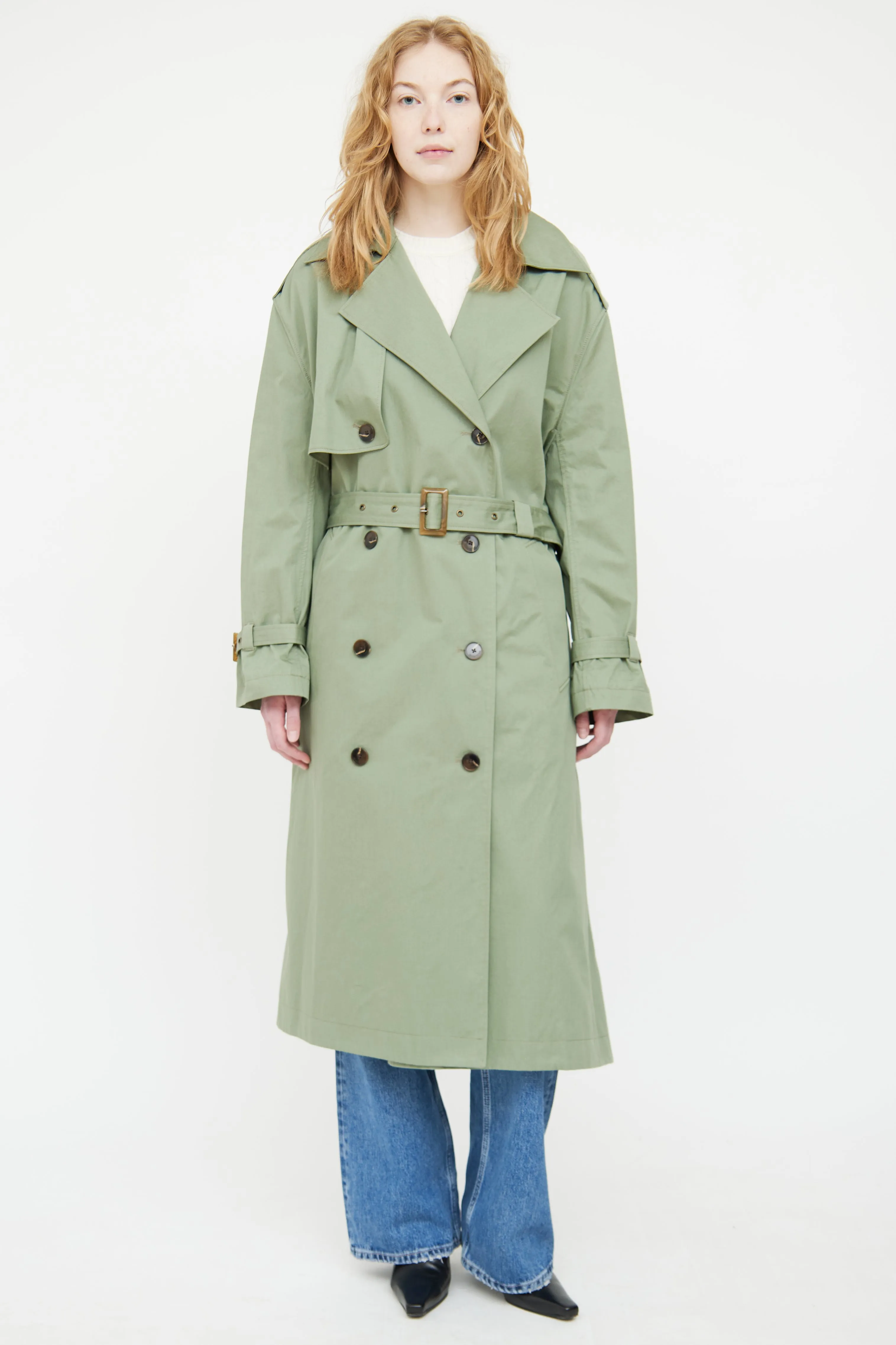 Green Kena Double Breasted Trench Coat