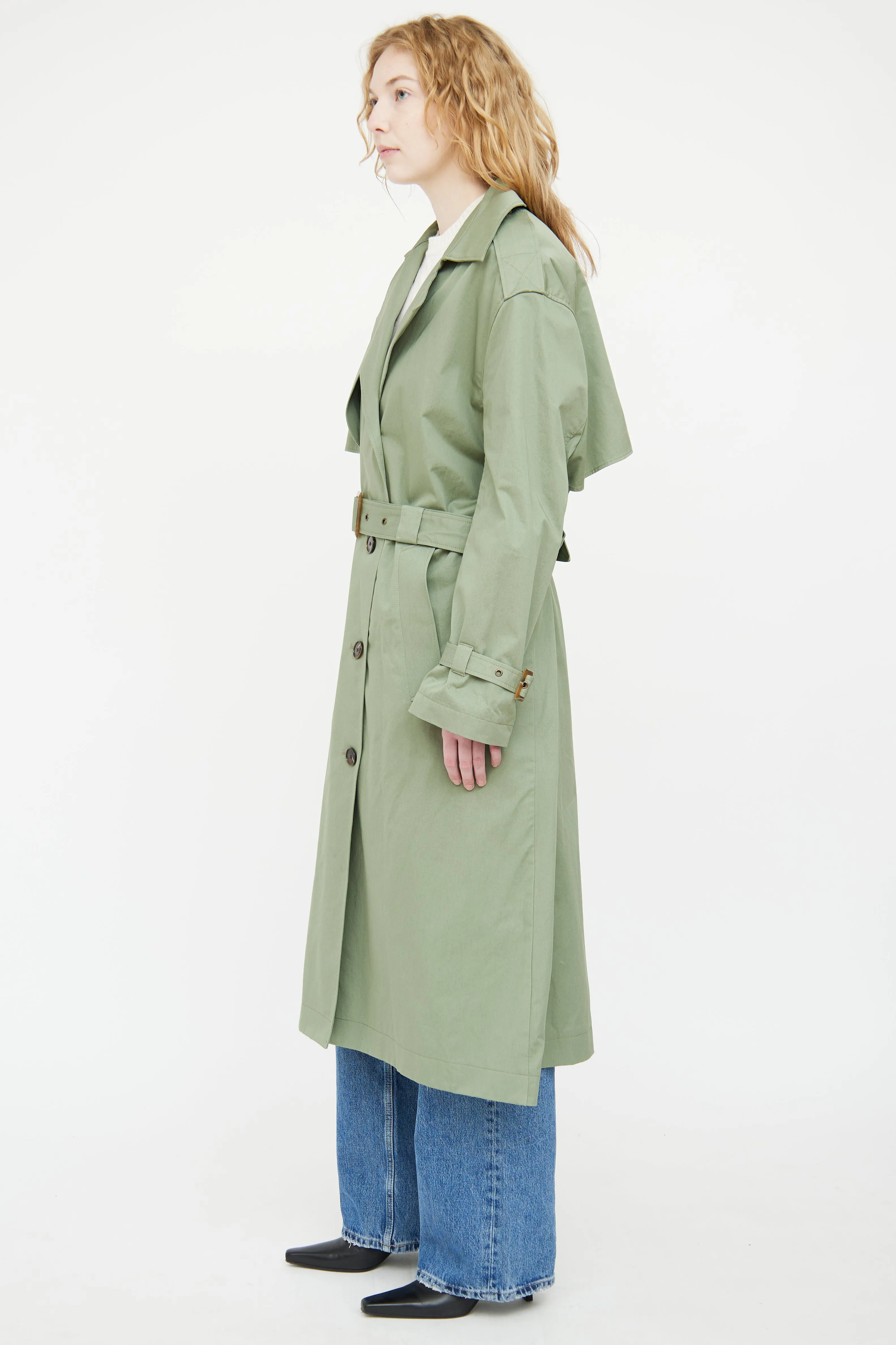 Green Kena Double Breasted Trench Coat