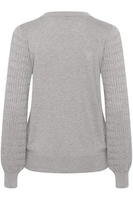 GREY MIX DETAILED SLEEVE CREW NECK SWEATER