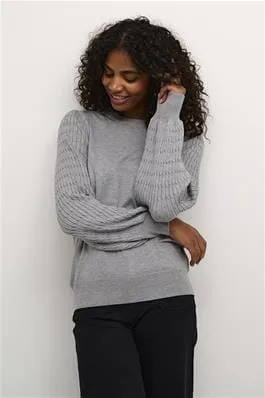 GREY MIX DETAILED SLEEVE CREW NECK SWEATER