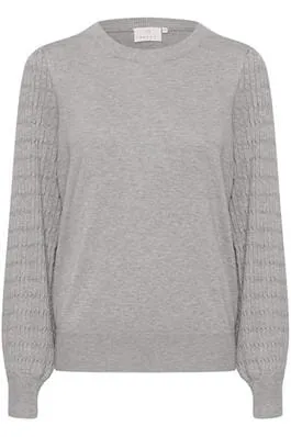 GREY MIX DETAILED SLEEVE CREW NECK SWEATER