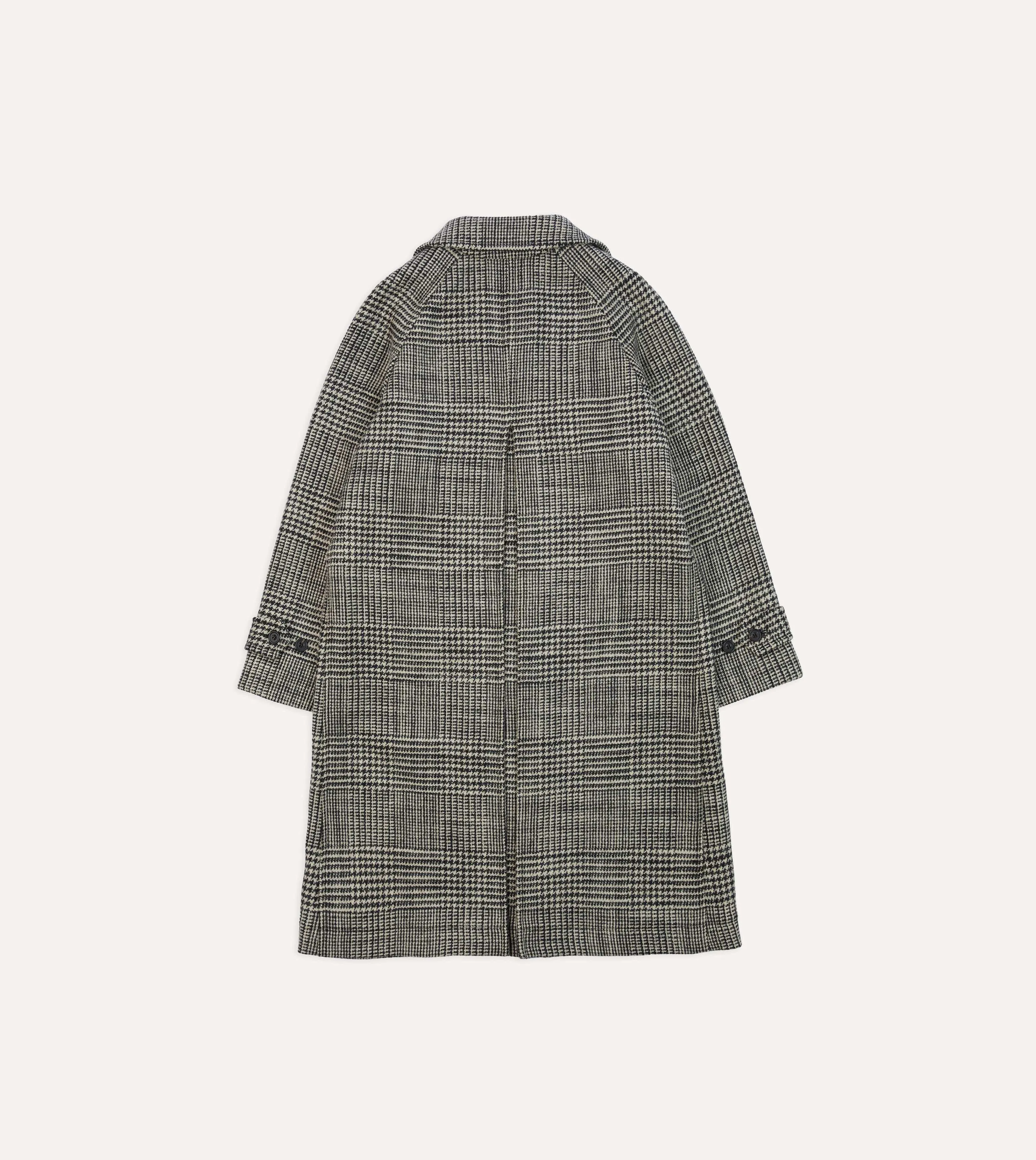 Grey Prince of Wales Check Wool Raglan Coat