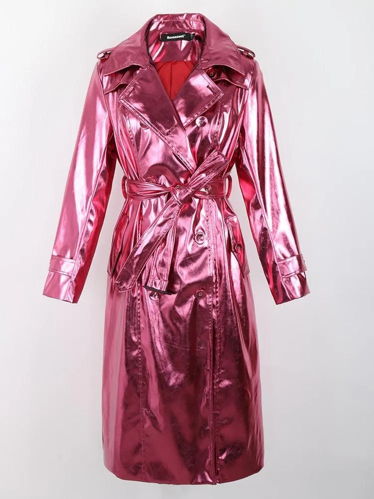 Hannah Shiny Reflective Trench Coat