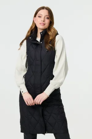 Hooded Sleeveless Longline Puffer Gilet