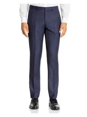 HUGO BOSS Men's Blue Check Slim Fit Dress Pants