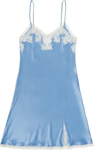 ITALIAN SILK SLIP WITH LACE - SKY BLUE with IVORY LACE