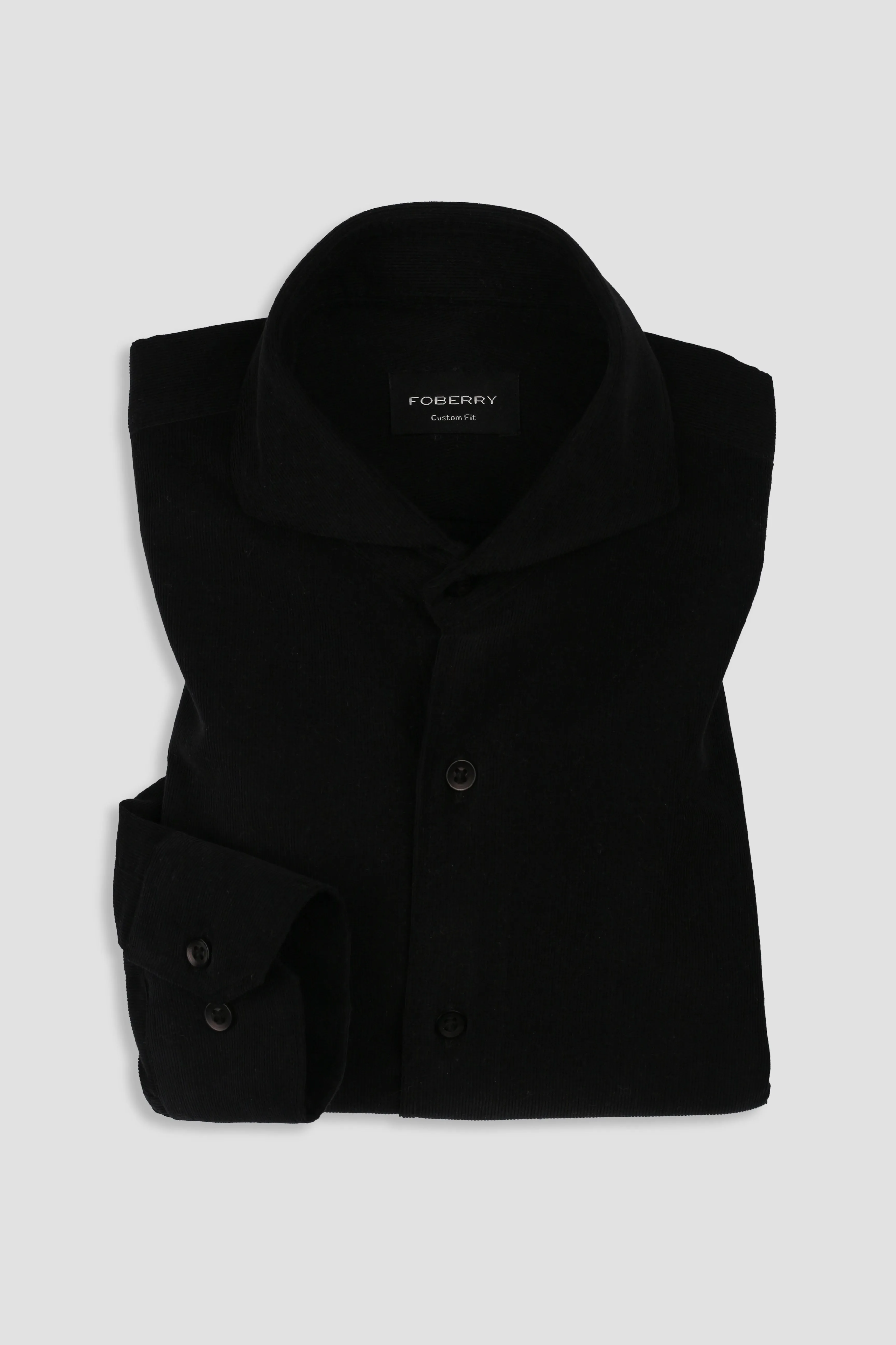 Jet Black Corduroy Shirt - Cut Away Extreme Collar