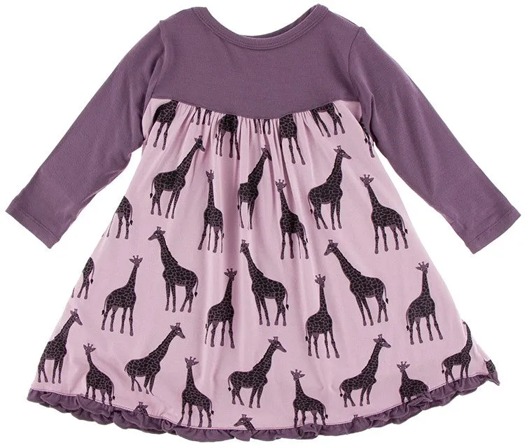 KicKee Pants Sweet Pea Giraffe Classic KP Long Sleeve Swing Dress