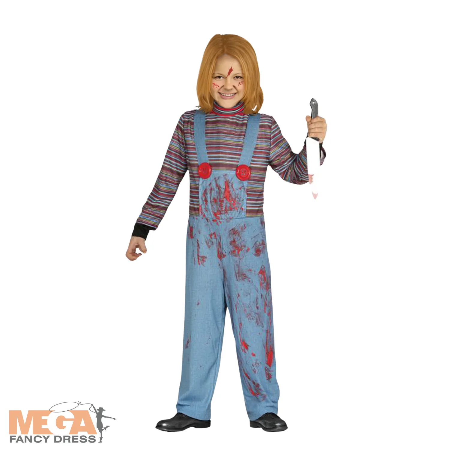 Kids Bloodstained Chucky Halloween Fancy Dress Costume