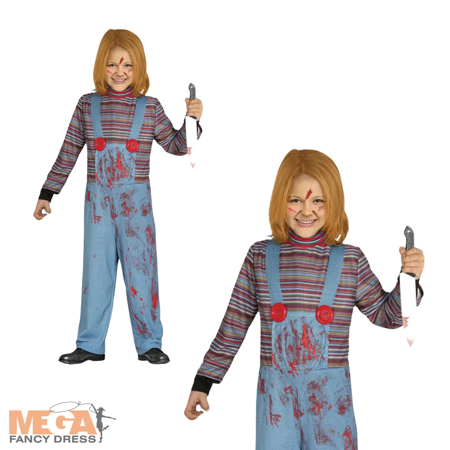 Kids Bloodstained Chucky Halloween Fancy Dress Costume