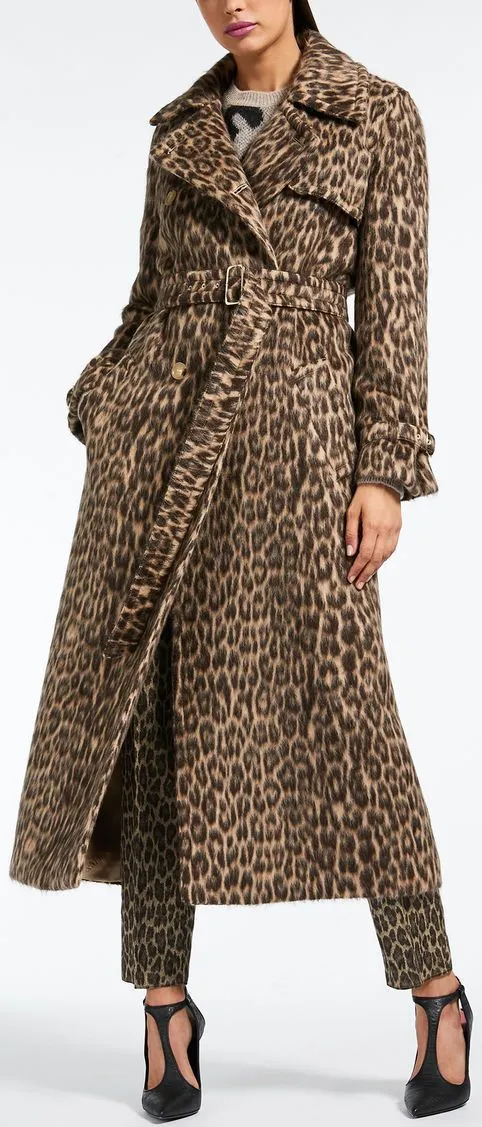 Leopard Print Wool and Alpaca Trench Coat