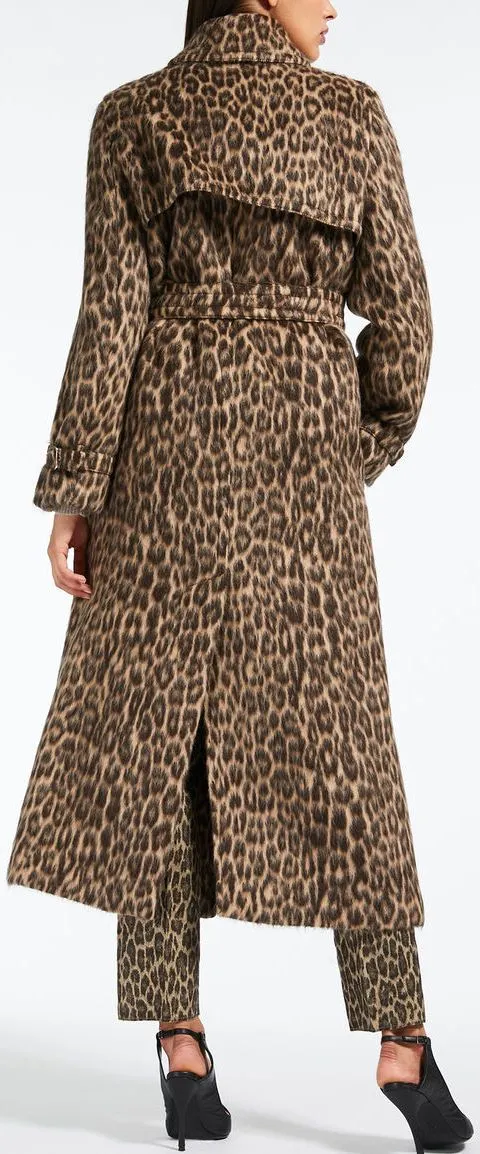 Leopard Print Wool and Alpaca Trench Coat