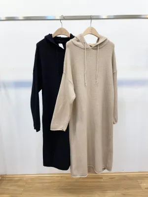 Long knitted hoodie dress -sweater knitwear