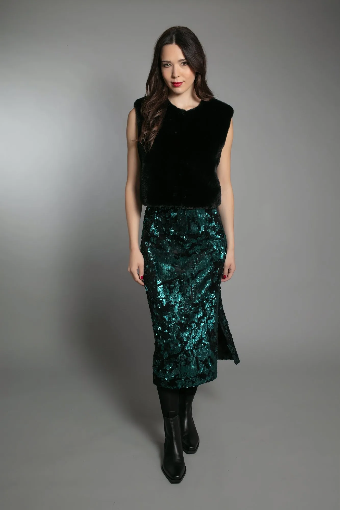 MELEKA SEQUIN SKIRT EMERALD