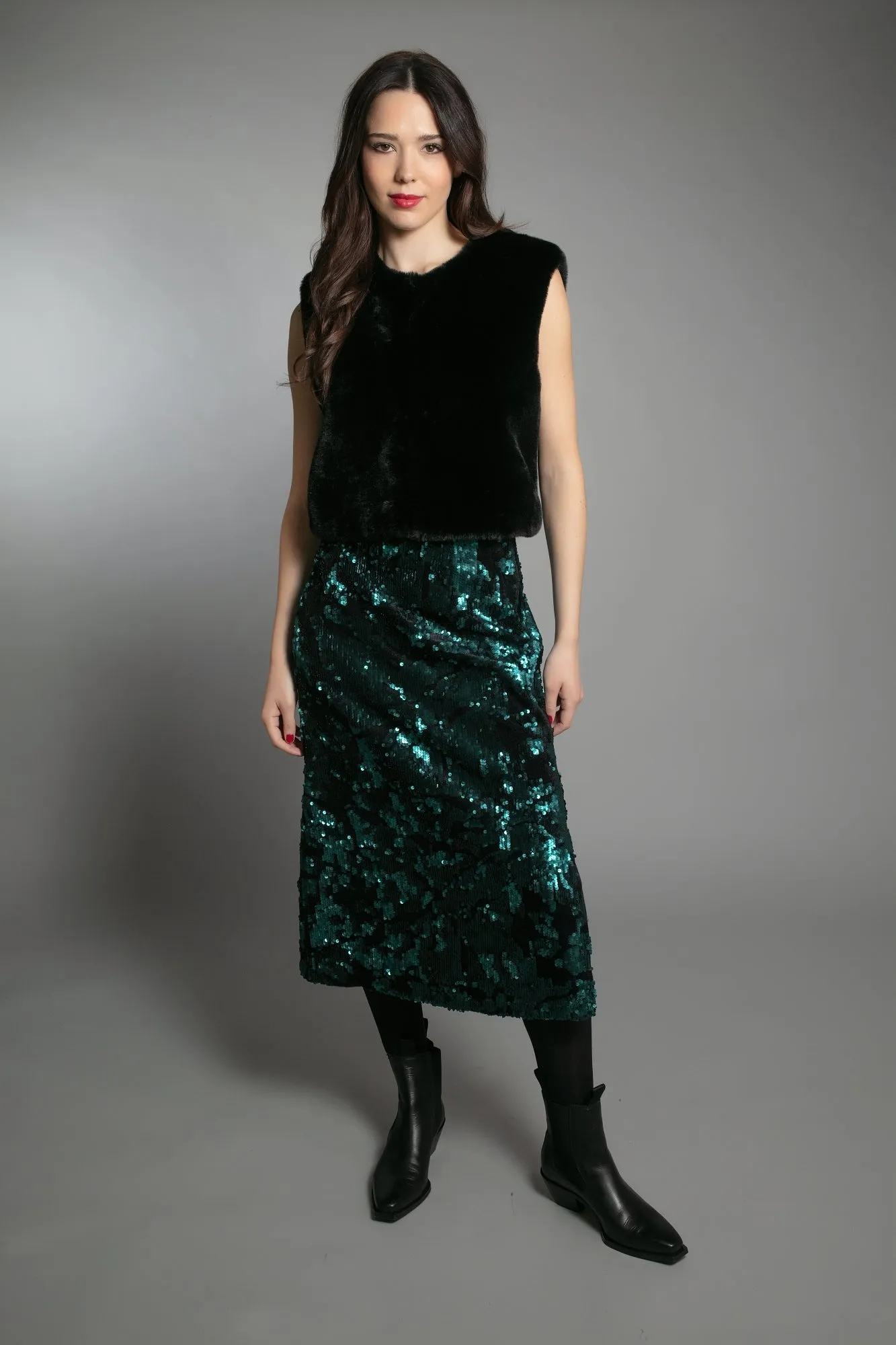 MELEKA SEQUIN SKIRT EMERALD