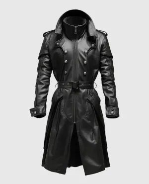 Men's Black Stylish Hooded Leather Coat