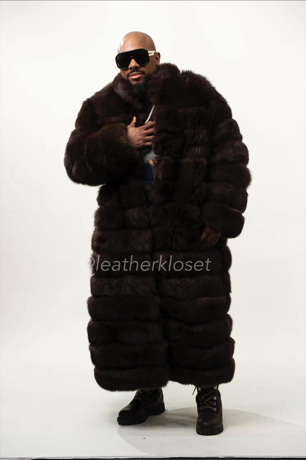 Men's Fox Fur Long Trench Coat [Chocolate]