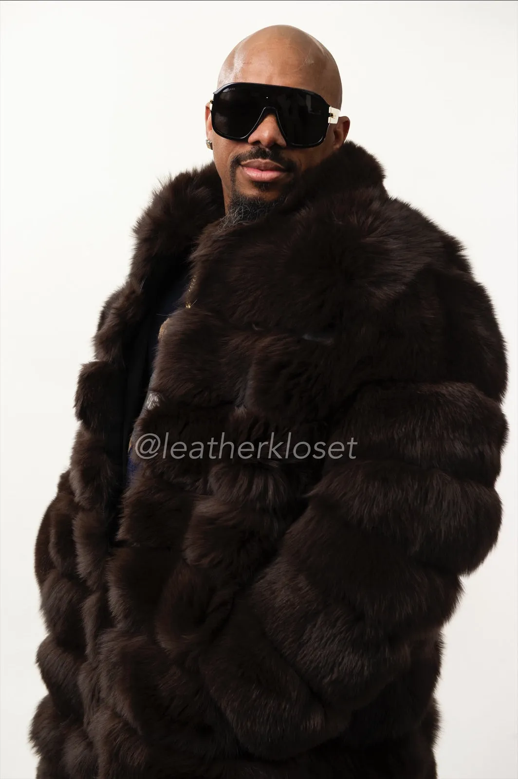 Men's Fox Fur Long Trench Coat [Chocolate]