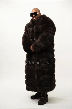 Men's Fox Fur Long Trench Coat [Chocolate]