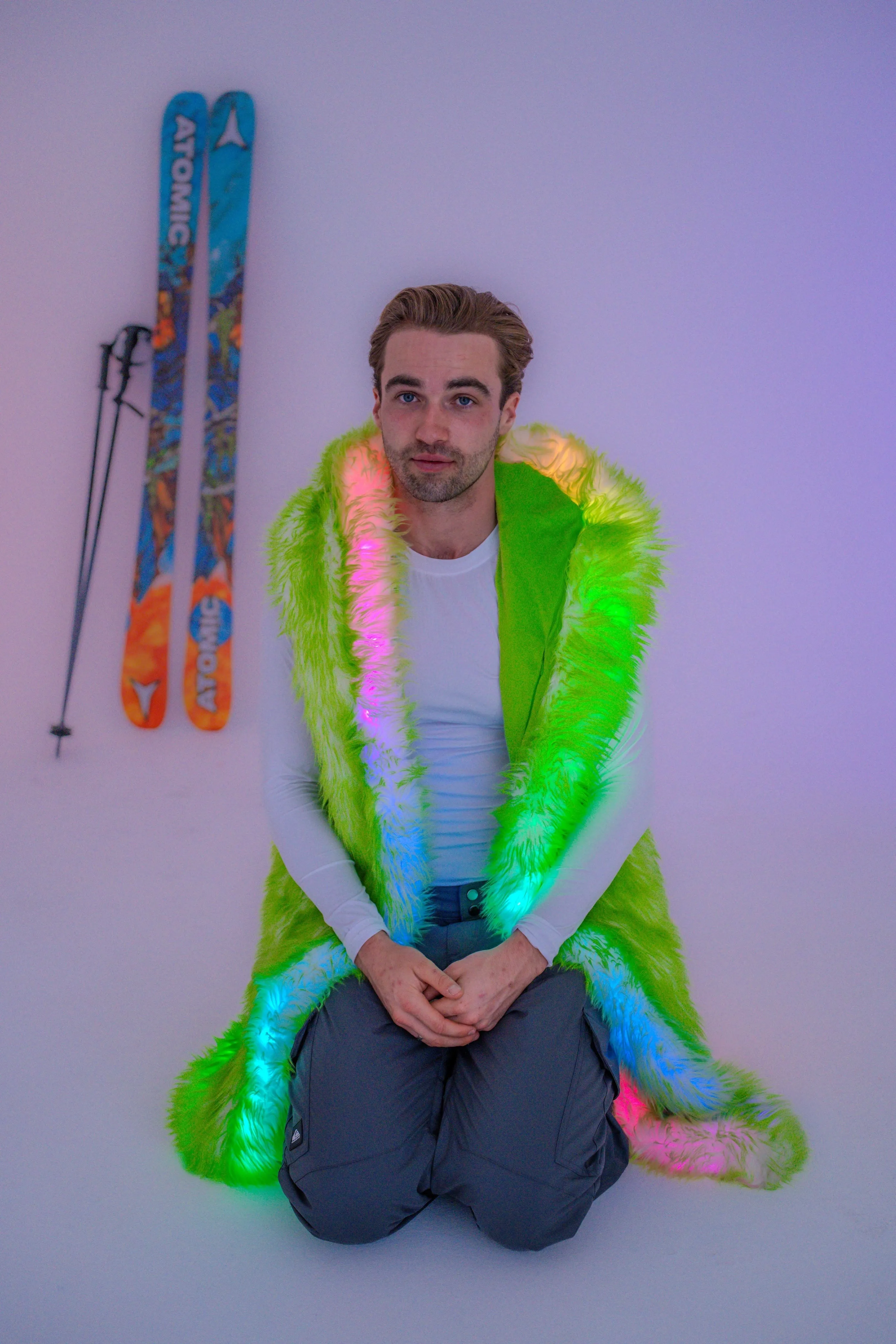 Men's LED Fur Vest in "Just The Tip-Lime" STOCK