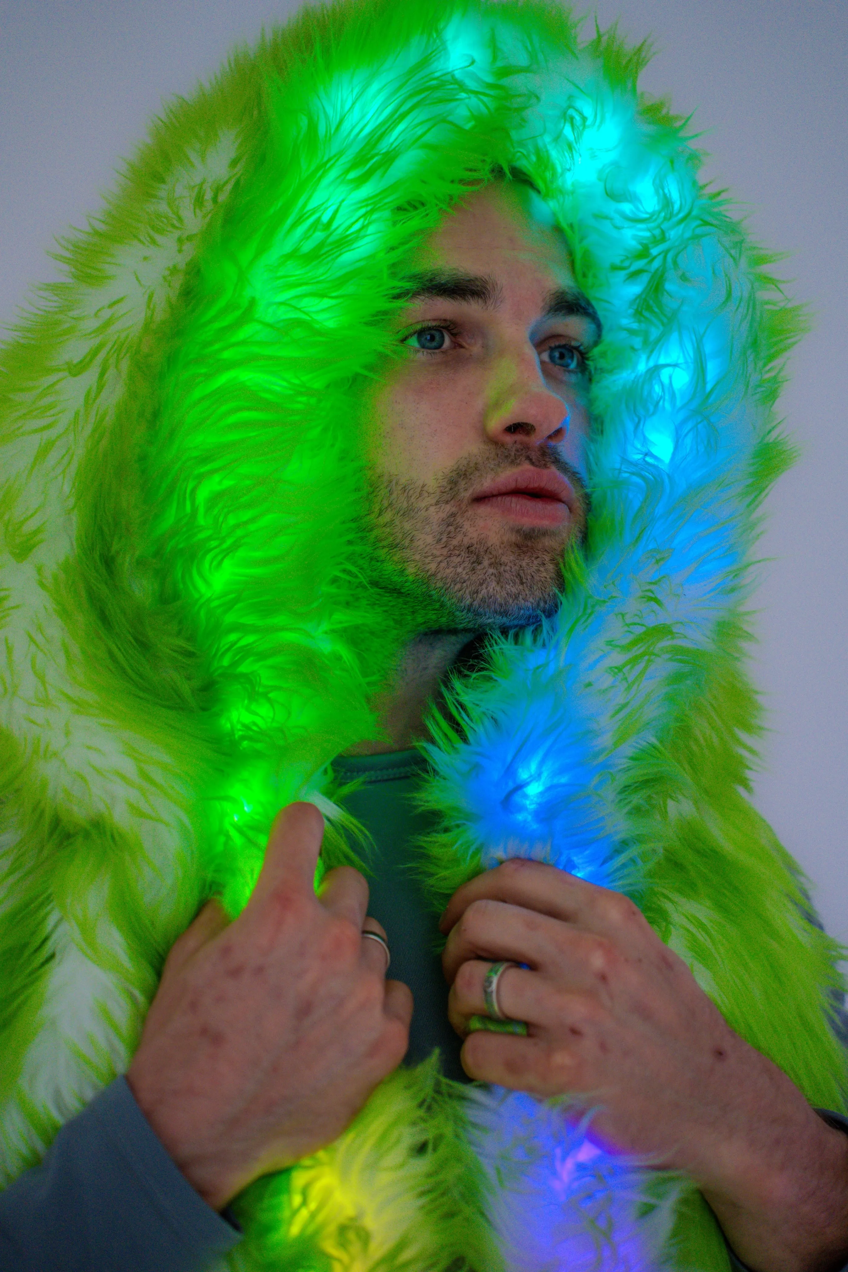 Men's LED Fur Vest in "Just The Tip-Lime" STOCK