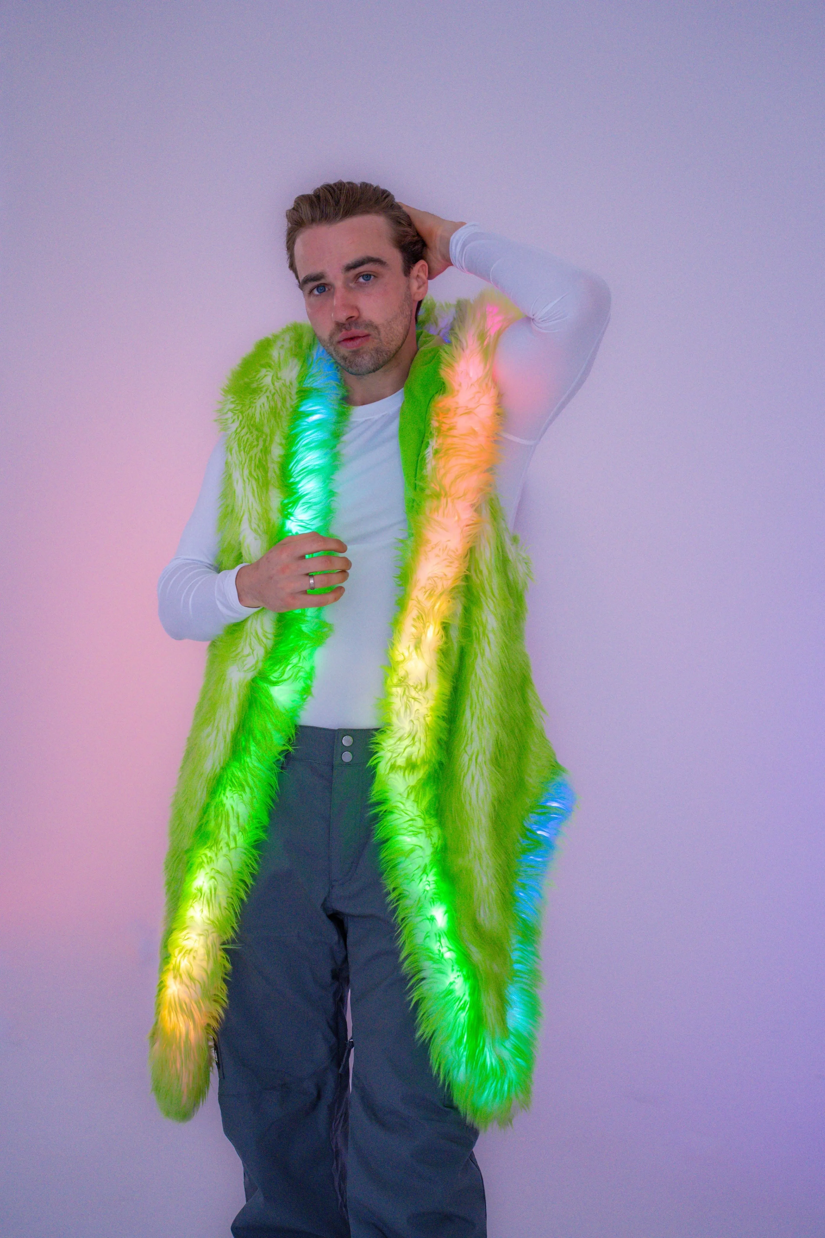 Men's LED Fur Vest in "Just The Tip-Lime" STOCK