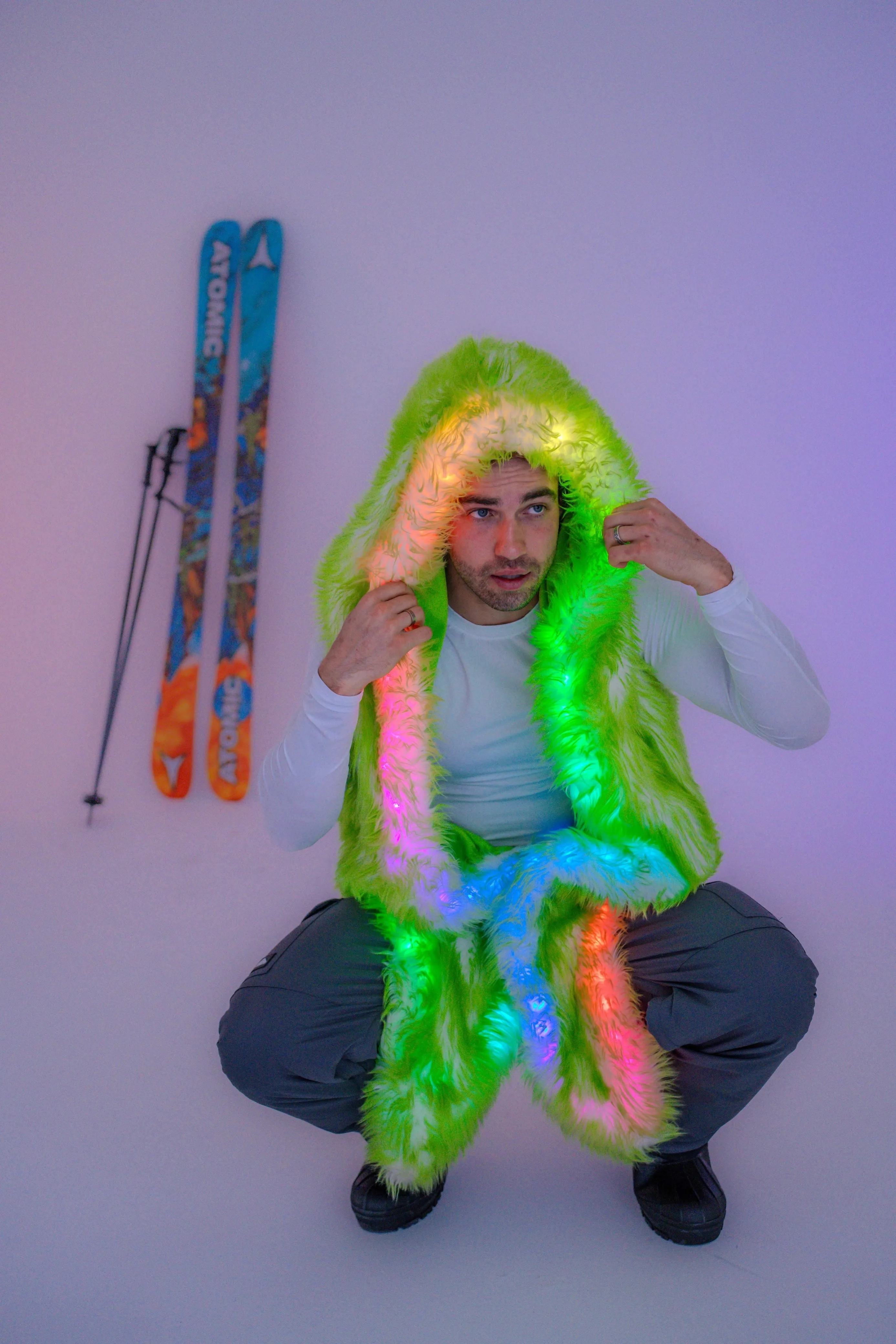 Men's LED Fur Vest in "Just The Tip-Lime" STOCK