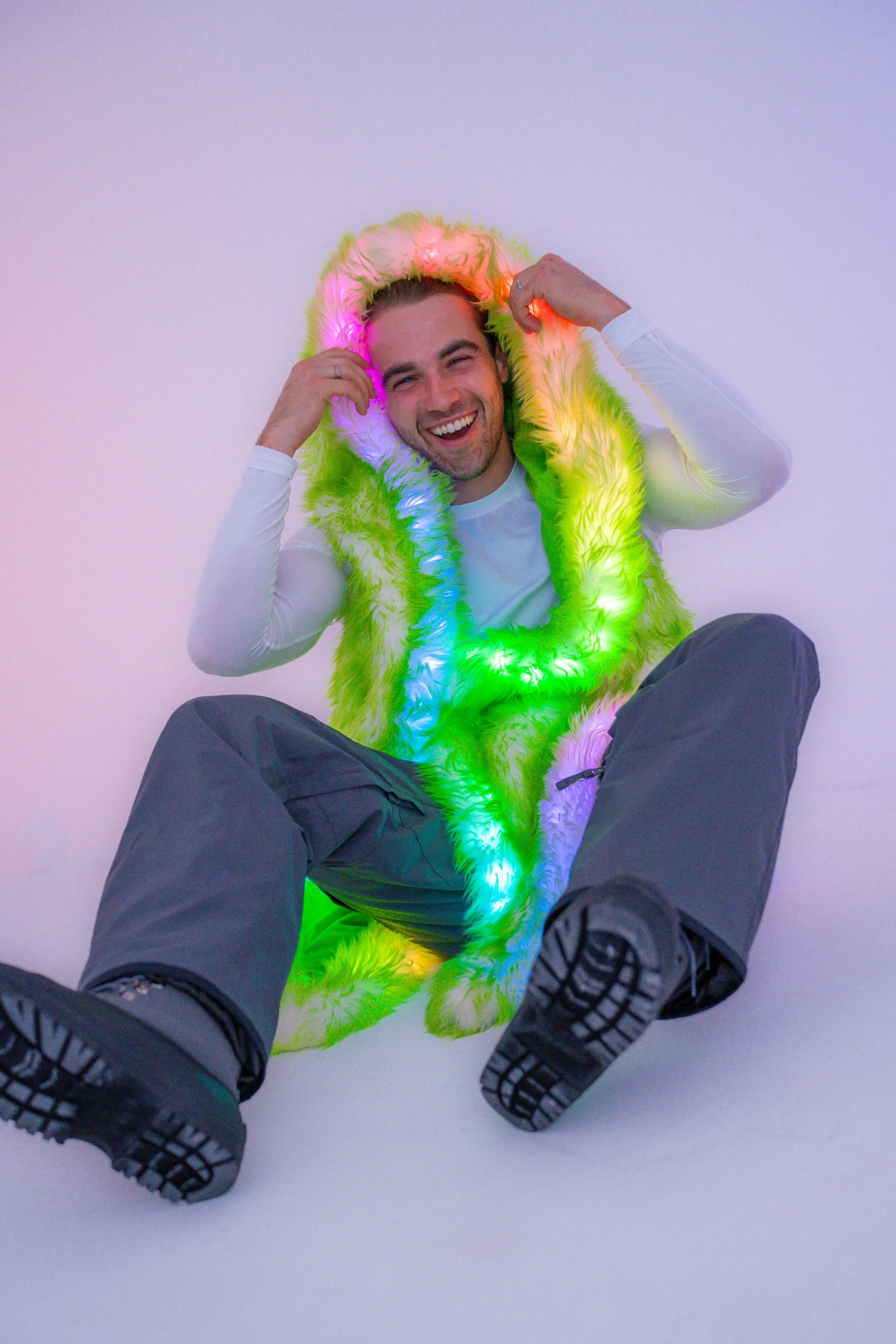 Men's LED Fur Vest in "Just The Tip-Lime" STOCK