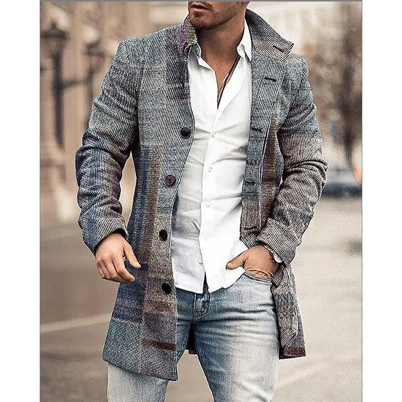 Men's Mid-Length Plaid Print Casual Coat 56721898L