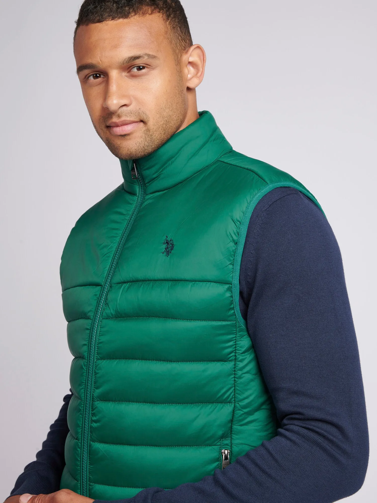 Mens Panelled Quilted Gilet in Rain Forest