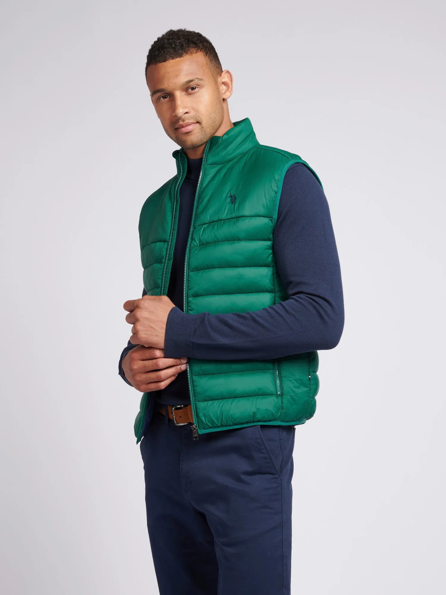 Mens Panelled Quilted Gilet in Rain Forest