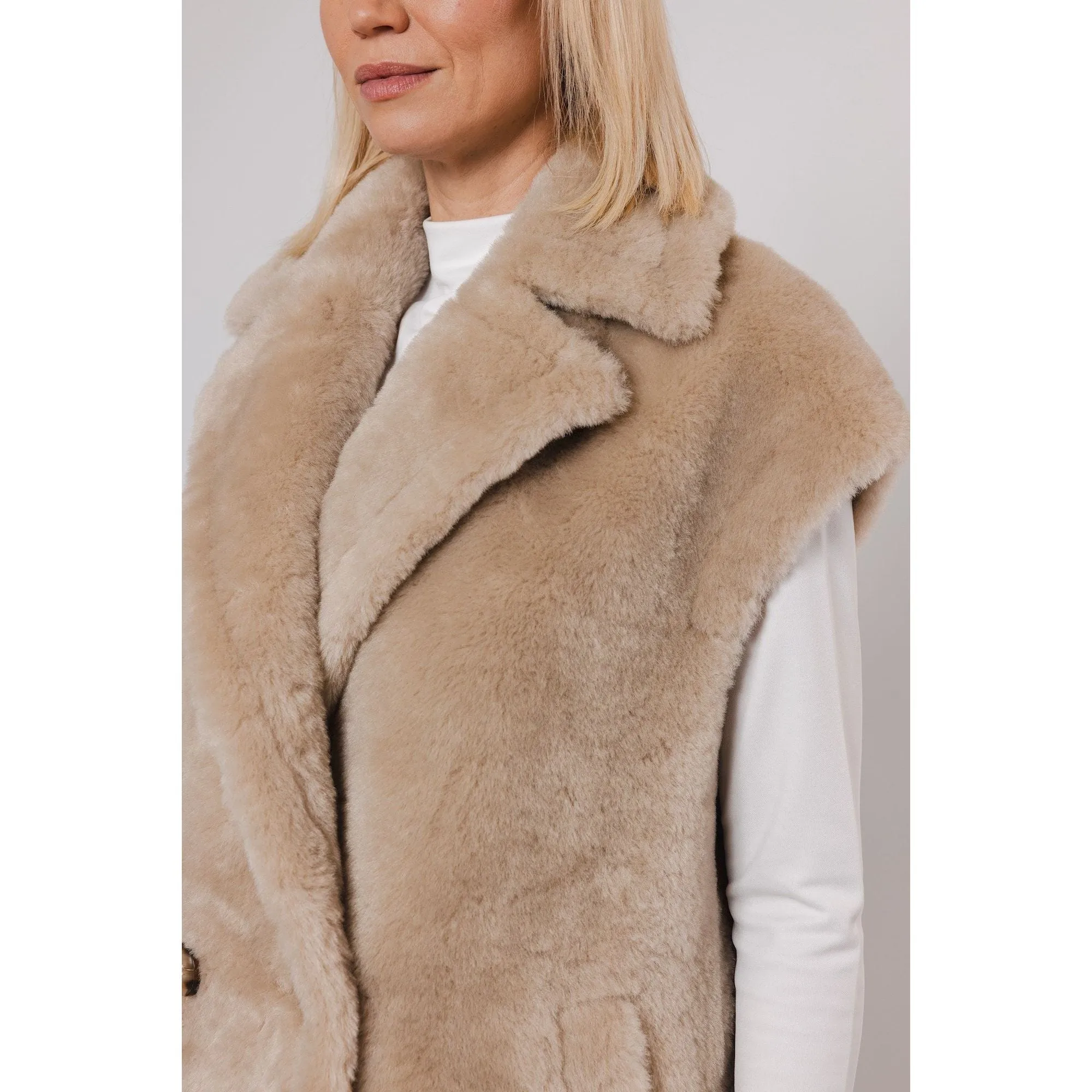 Mimo Double Breasted Faux Fur Waistcoat Birch